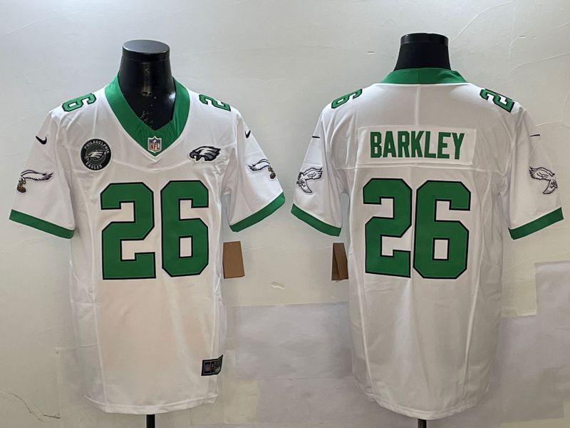 Men Philadelphia Eagles #26 Barkley White Retro three generations 2025 Nike Vapor Limited NFL Jersey style 5